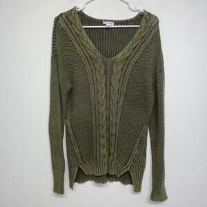 TRIBAL JEANS Women's M Green Cable Knit V Neck Long Sleeve Sweater